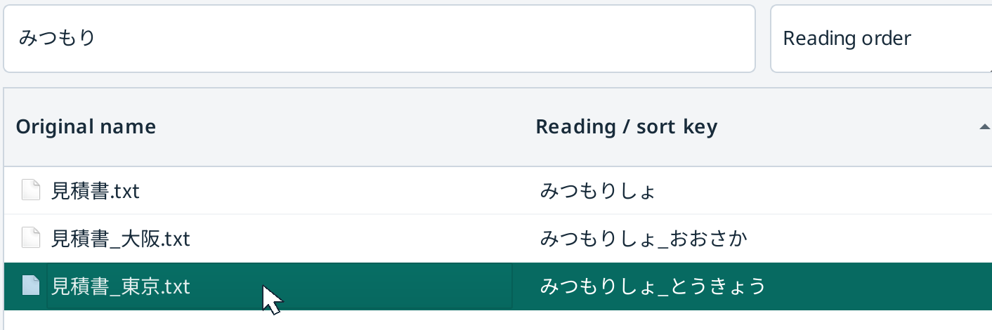 Actual search field containing みつもり, with three matching estimate files.